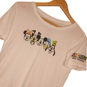Disney Youth Mickey & Friends Short Sleeve T-Shirt Sz Small Embroidered White